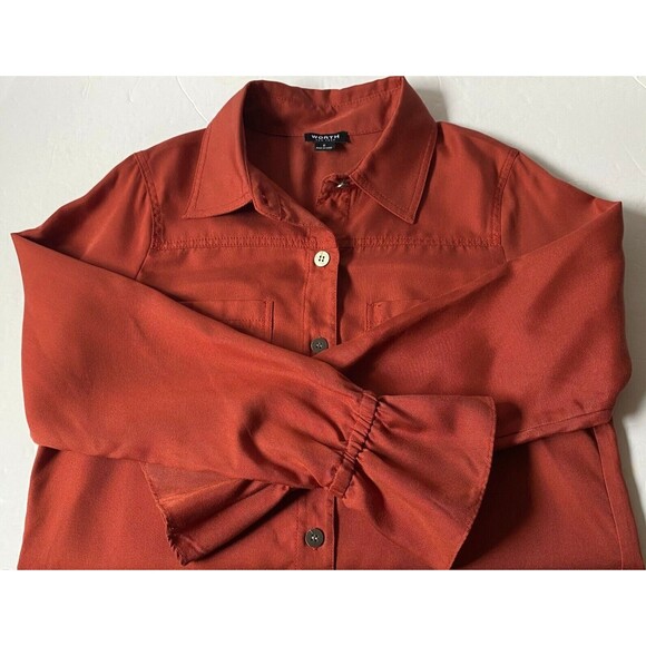Worth New York Shirt Jacket Women S Terra Cotta Poet Sleeves Open Slit Back NWOT - Picture 4 of 14
